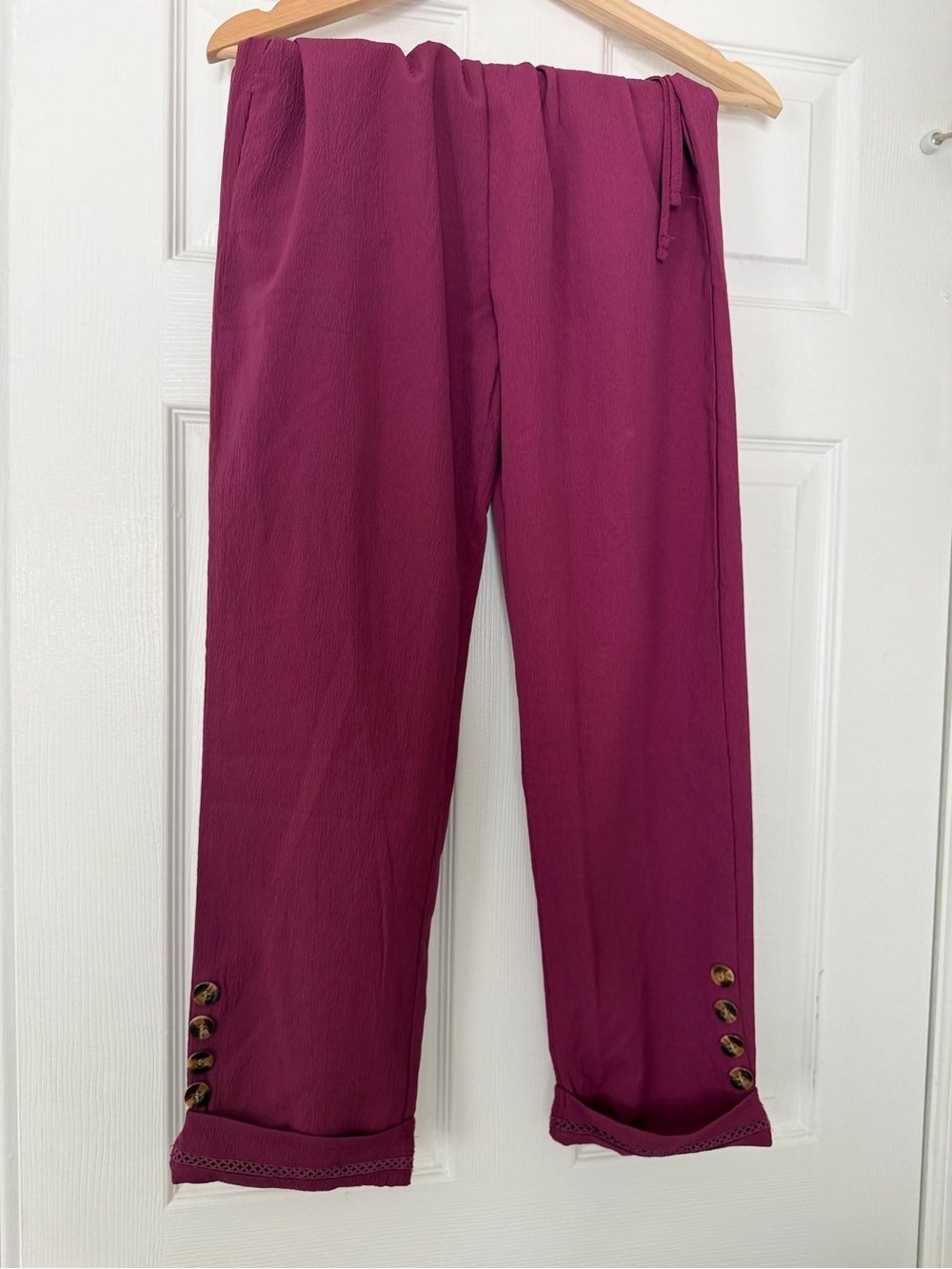 SHEIN Berry Drawstring Straight-Leg Linen Blend Pants - Picture 4 of 6